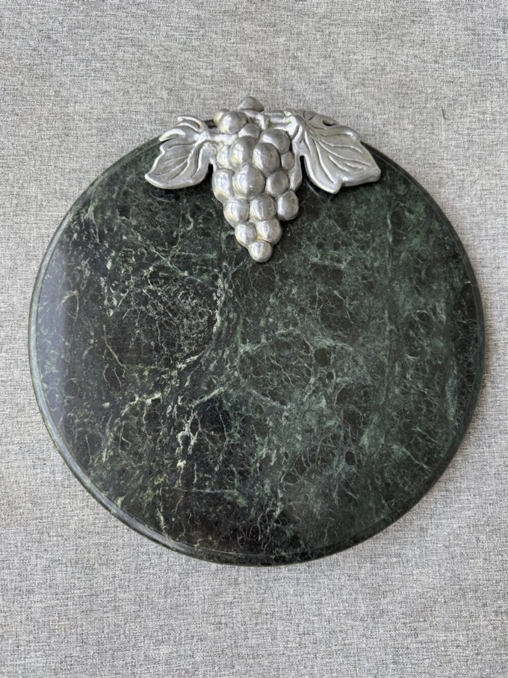 Vintage Green Marble Lazy Susan 12" Round Rotating Serving Tray Metal Grapes